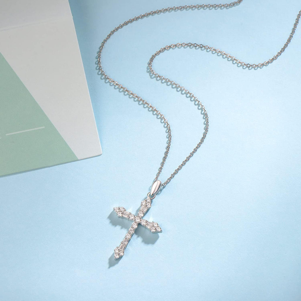 Cross Necklace for Women Sterling Silver Cubic Zirconia Twisted Cross Infinity Open Loop Pendant Gift for Women, 18" Extender