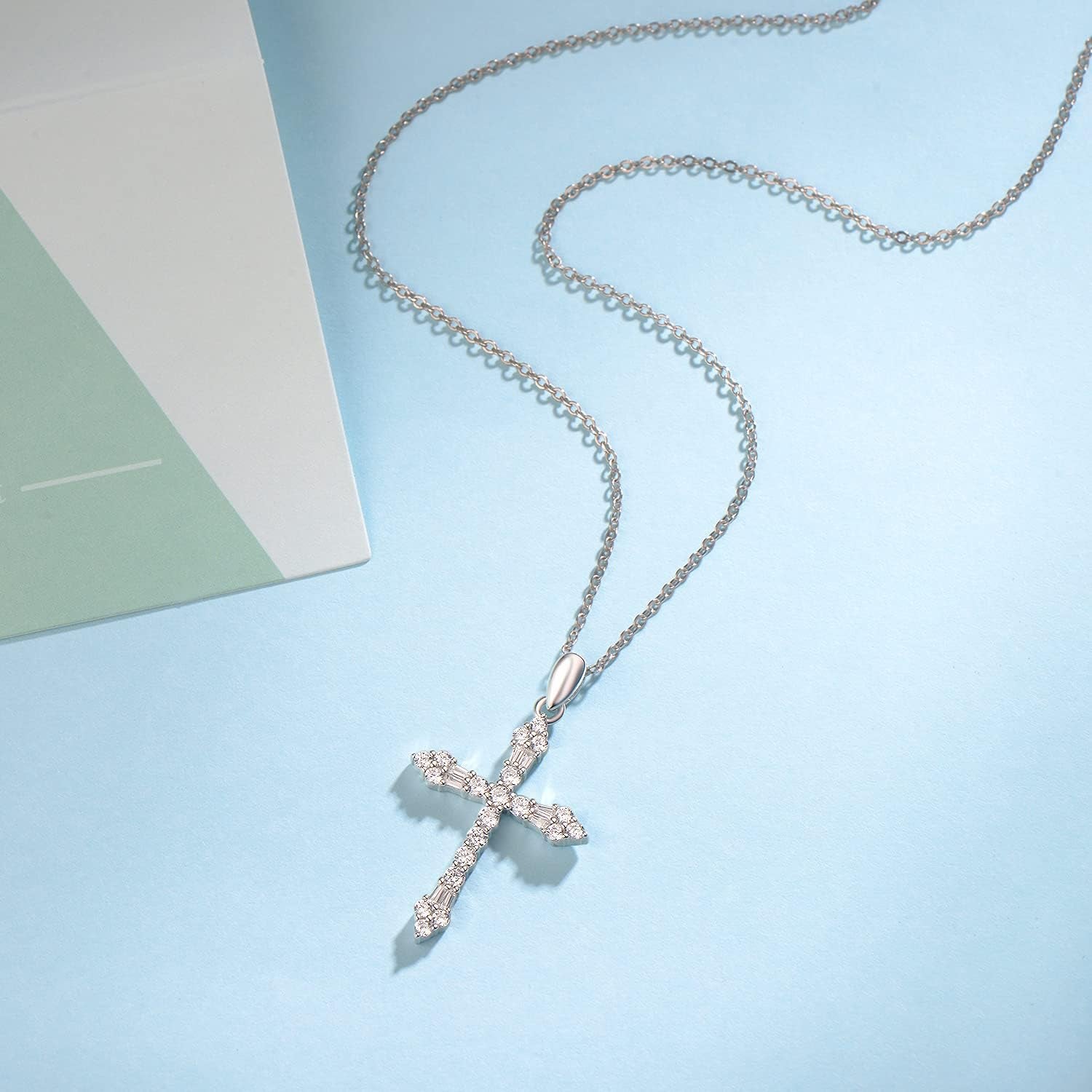 Cross Necklace for Women Sterling Silver Cubic Zirconia Twisted Cross Infinity Open Loop Pendant Gift for Women, 18" Extender