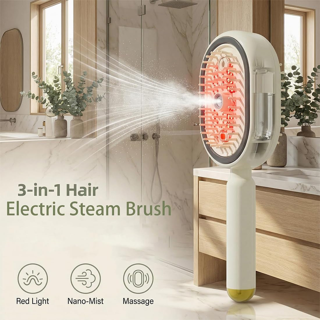 Electric Spray & Massage Hair Brush, 2026 Electric Steaming Massage Hair Care Brush, Rechargeable Detangling Electric Steam Brushs for Hair for Reduce Frizz, Nourishes Hairs, Anti-Static (Beige)