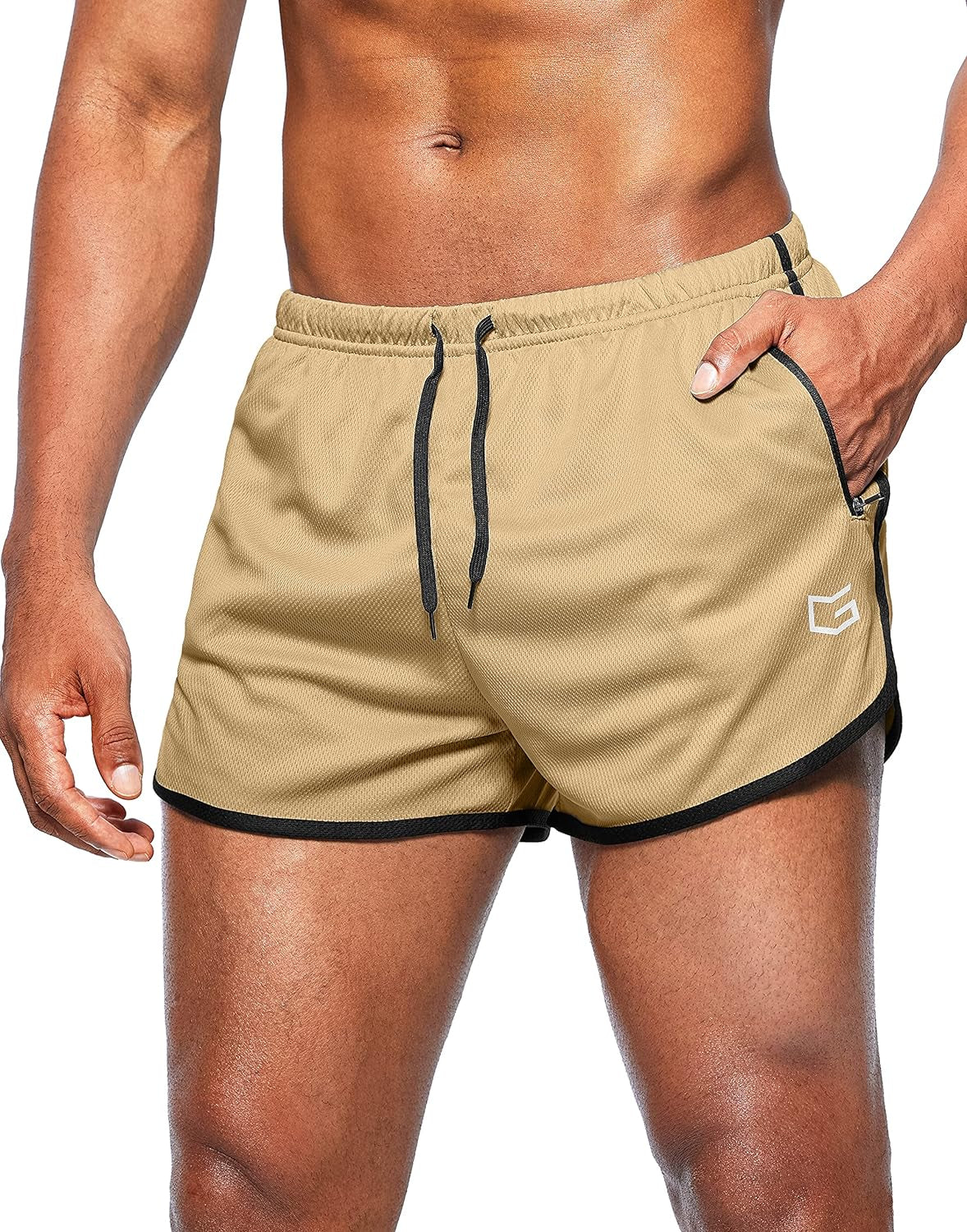 Men'S Running Shorts 3 Inch Quick Dry Gym Athletic Jogging Shorts with Zipper Pockets