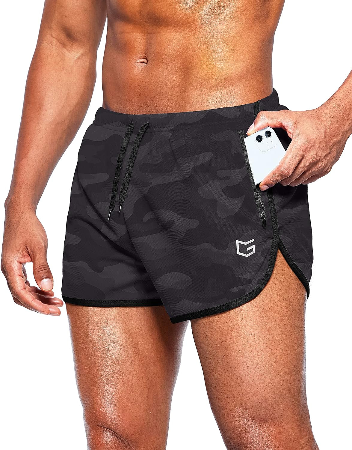 Men'S Running Shorts 3 Inch Quick Dry Gym Athletic Jogging Shorts with Zipper Pockets