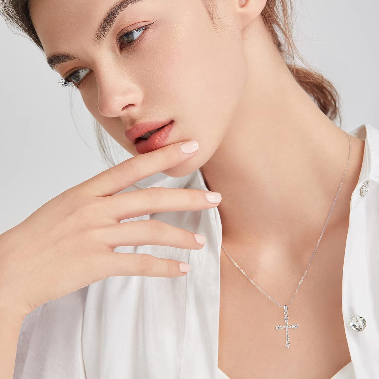 Cross Necklace for Women Sterling Silver Cubic Zirconia Twisted Cross Infinity Open Loop Pendant Gift for Women, 18" Extender