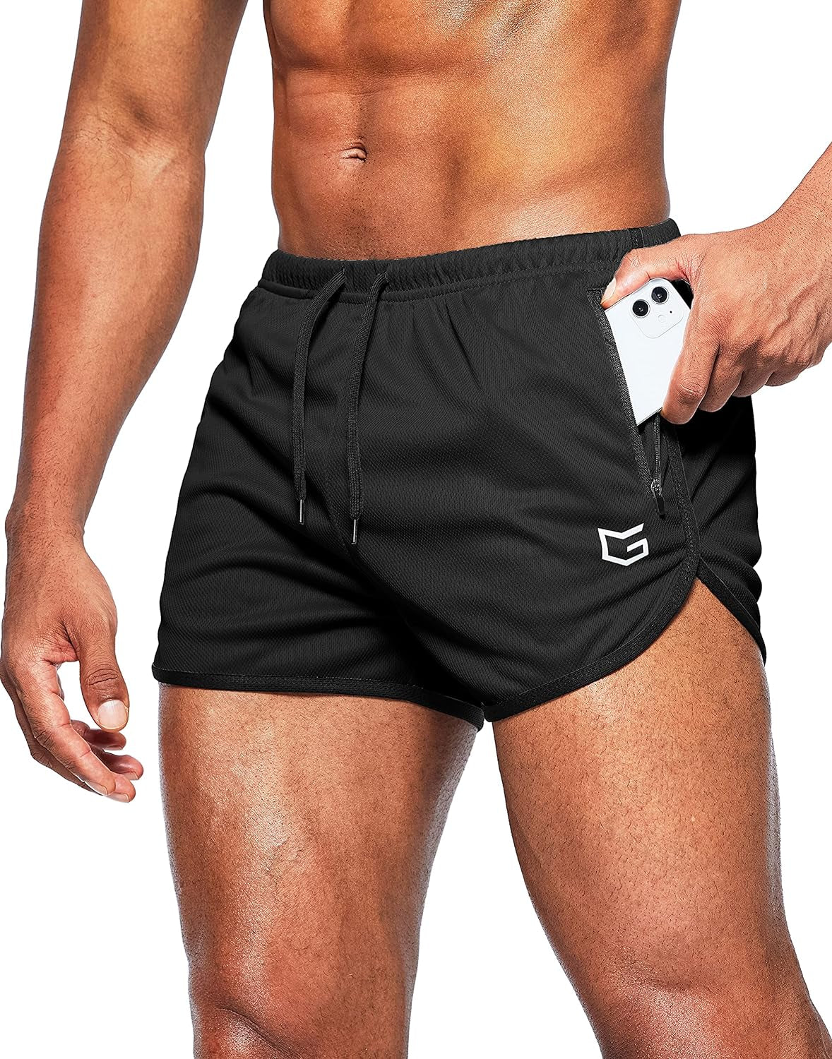 Men'S Running Shorts 3 Inch Quick Dry Gym Athletic Jogging Shorts with Zipper Pockets