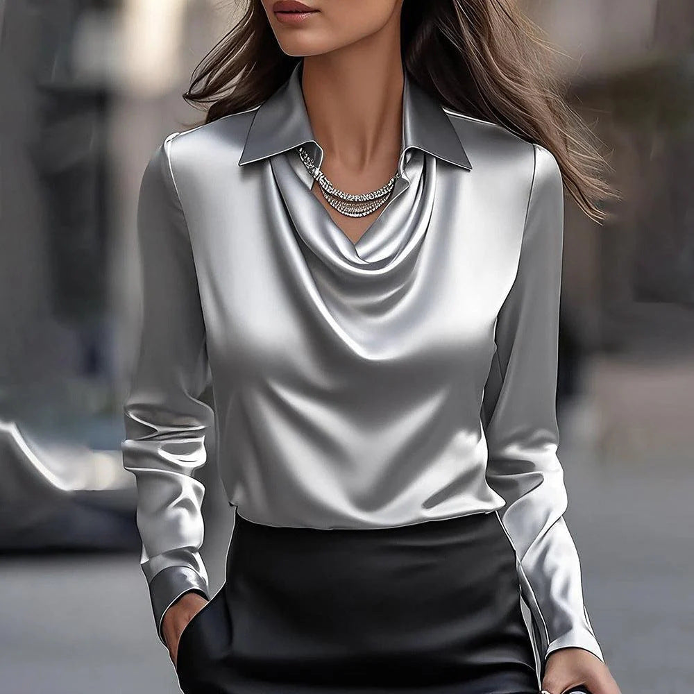 Temperament print simple swing collar shirt collar women's top