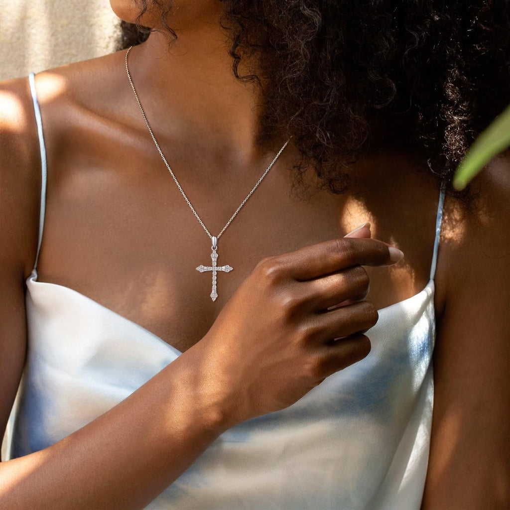 Cross Necklace for Women Sterling Silver Cubic Zirconia Twisted Cross Infinity Open Loop Pendant Gift for Women, 18" Extender