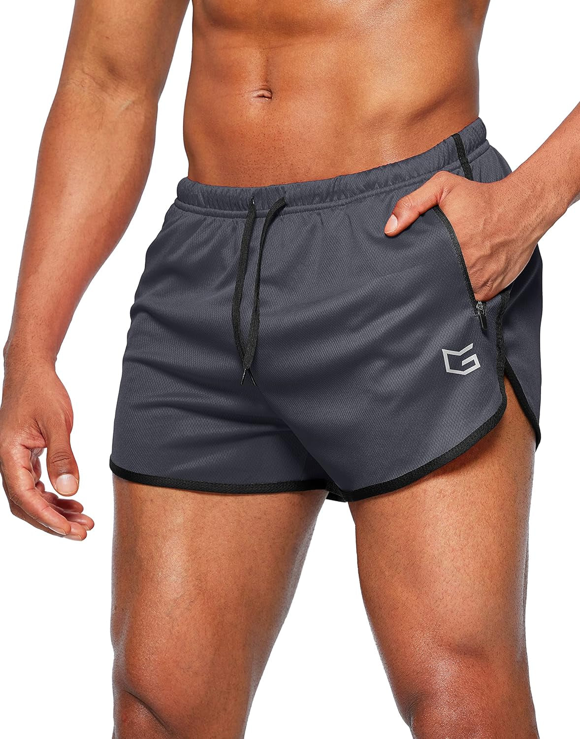 Men'S Running Shorts 3 Inch Quick Dry Gym Athletic Jogging Shorts with Zipper Pockets
