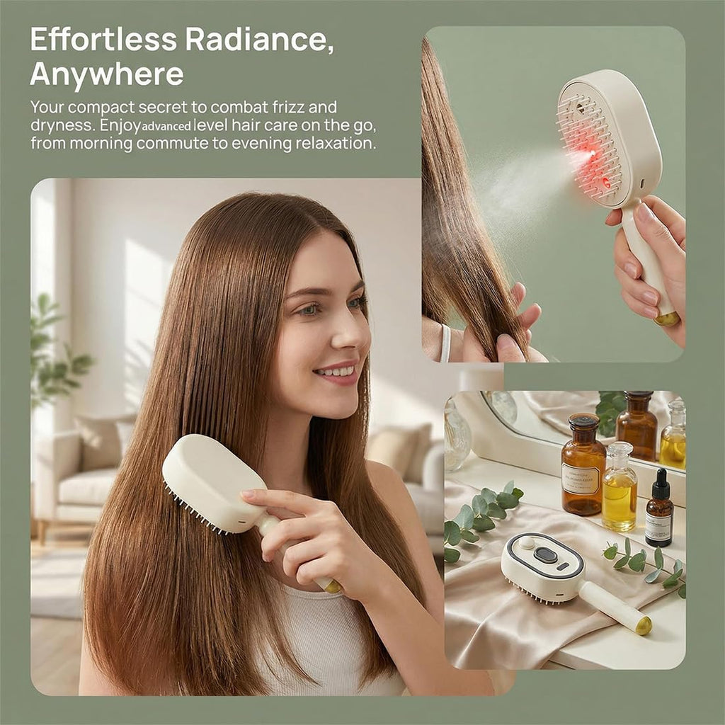 Electric Spray & Massage Hair Brush, 2026 Electric Steaming Massage Hair Care Brush, Rechargeable Detangling Electric Steam Brushs for Hair for Reduce Frizz, Nourishes Hairs, Anti-Static (Beige)