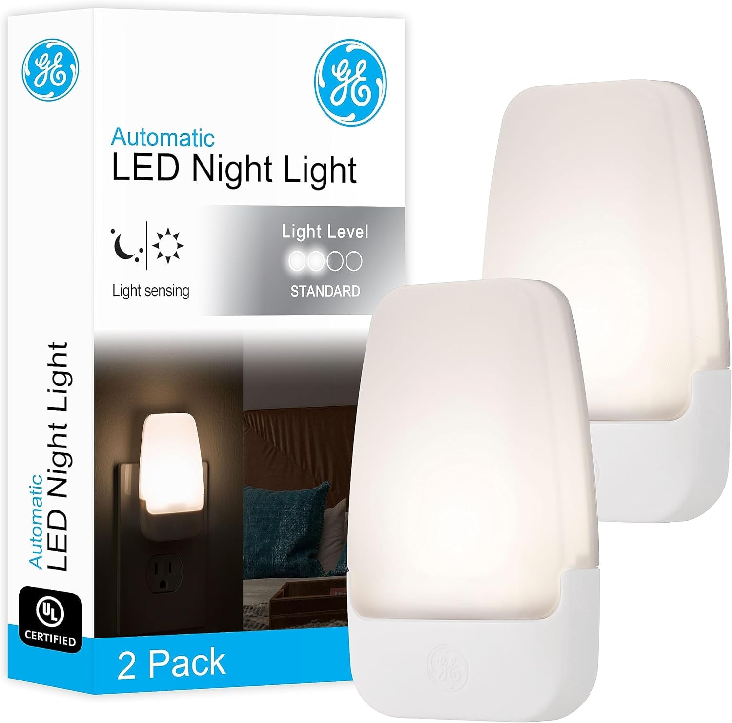 GE LED Night Light, Plug-In, Dusk to Dawn Sensor, Warm White, Ambient Lighting, Ideal Nightlight for Kids, Adults, Bedroom, Bathroom, Nursery, Hallway, Kitchen, 46478, 8 Pack